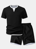 2 In 1 Ribbed Notched Collar T-Shirt & Ribbed 7" Shorts