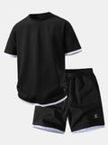 Relax Fit 2 In 1 Waffle Crew Collar T-Shirt & Waffle Drawstring 7" Shorts
