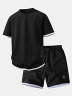 Relax Fit 2 In 1 Waffle Crew Collar T-Shirt & Waffle Drawstring 7" Shorts