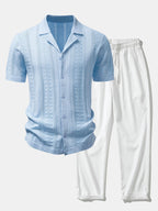 Textured Jacquard Open Knit Shirt & Crinkle Textured Straight Leg Pants