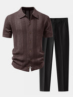 Linen Textured Knit Shirt & Slim Fit Tapered Trousers