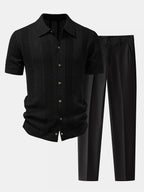 Linen Textured Knit Shirt & Slim Fit Tapered Trousers