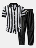 Stripe Open Knit Shirt & Straight Leg Linen Pants