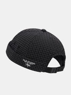 Quick Dry Grid Textured Roll Cuff Docker Cap -  Adjustable Plastic Buckle Streetwear Skull Hat