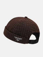 Quick Dry Grid Textured Roll Cuff Docker Cap -  Adjustable Plastic Buckle Streetwear Skull Hat