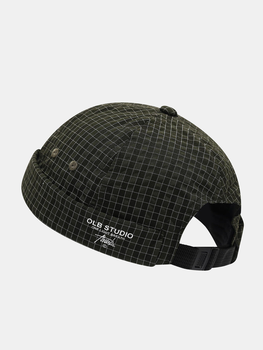 Quick Dry Grid Textured Roll Cuff Docker Cap -  Adjustable Plastic Buckle Streetwear Skull Hat