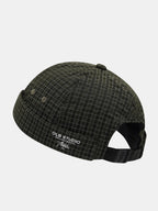 Quick Dry Grid Textured Roll Cuff Docker Cap -  Adjustable Plastic Buckle Streetwear Skull Hat