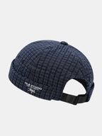 Quick Dry Grid Textured Roll Cuff Docker Cap -  Adjustable Plastic Buckle Streetwear Skull Hat