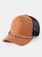 Vintage Suede Trucker Hat with Silver Chain Mesh Baseball Cap