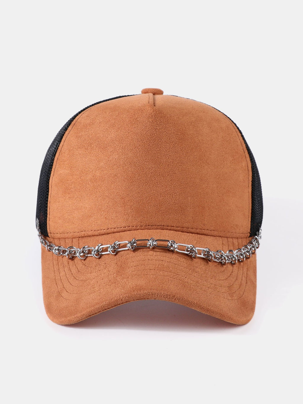 Vintage Suede Trucker Hat with Silver Chain Mesh Baseball Cap